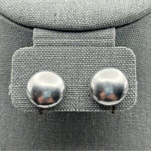 Vintage Large Flat Silver Tone Faux Pearl Screw Back Earrings